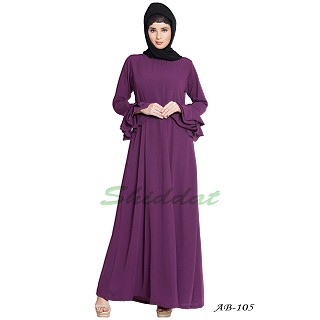 A-line designer abaya with frills on sleeves - Purple